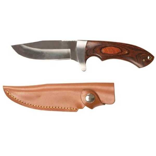 Jagtkniv med træhåndtag og læderskede